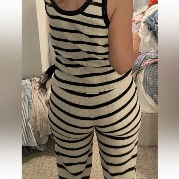 NEW‎ H&M black cream striped woven knit tank top & pant trousers Woman’s Size M - Picture 6 of 16